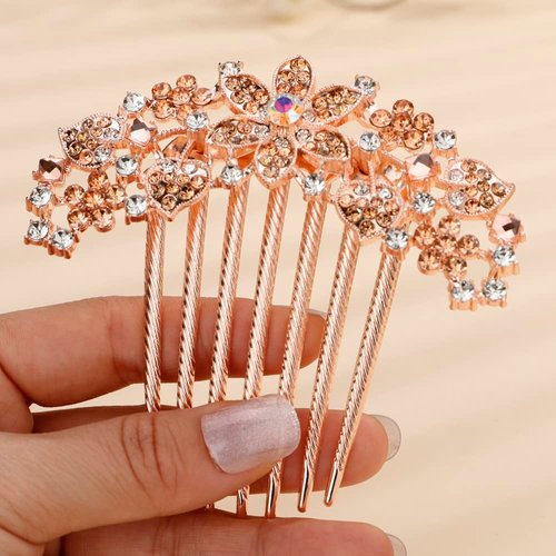 Missgrace Boho Shiny Flower Floral Hair Combs Blue Pink Purple Bridal Wedding Hair Crystal Rhinestones Women Hair Side Combs Hair Accessories for Women (Champagne)