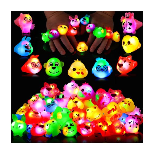 Mikulala 24 Pack Light up Rings Glow in The Dark Party Supplies, Christmas Goodie Bag Stuffers Gifts, Treasure Box Toys for Classroom Prizes, Party Favors For Kids 4-8 8-12 Cute Animal Rings