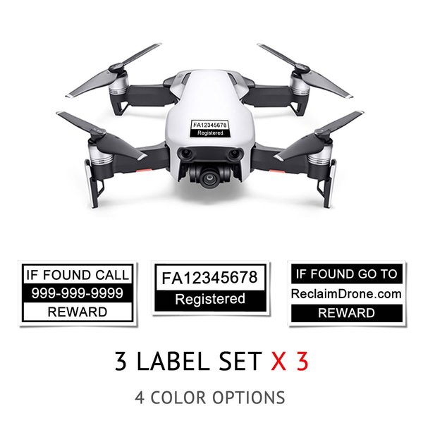 Mavic AIR - Artic White - Drone Labels (3 Sets of 3) Customized - 2 Sizes, 4 Color Options