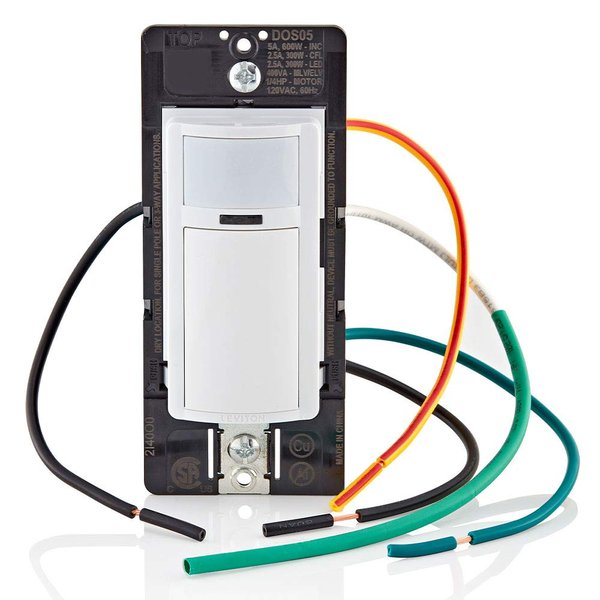 Leviton DOS05-1LZ Motion Sensor Light Switch, Motion Activated, Auto-On/Auto-Off, 5A, No Neutral Wire Required, Single Pole or 3-Way, White/Ivory/Light Almond