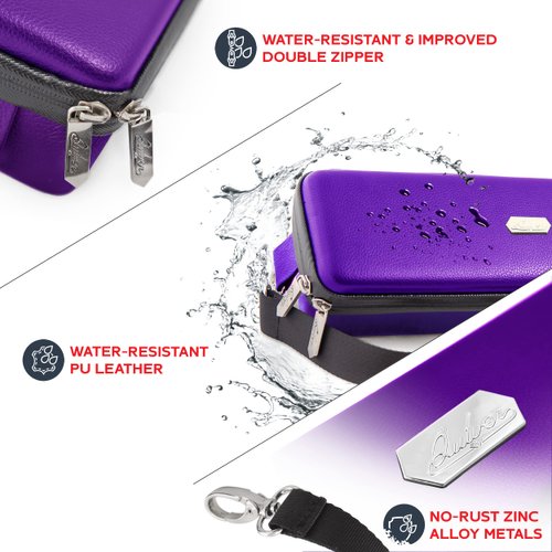 Quiver Time Purple Bolt Card Carrying Case - Playing Card Case Holder for Trading Cards, MTG Card Storage Bag Deck Box Card Case (+Wrist & Shoulder Strap, Dividers + 100 Apollo Card Sleeves)
