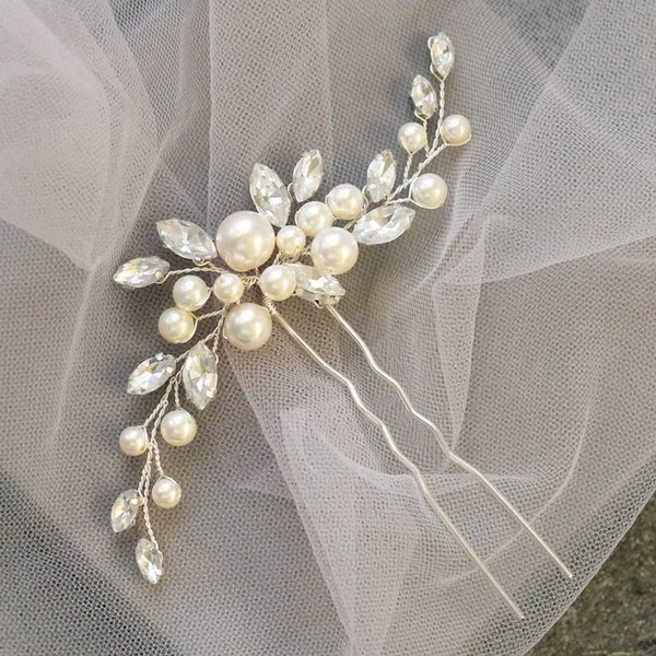 GENBREE Pearl Bride Wedding Hair Pin Silver Crystal Hair Piece Bridal Hair Accessories for Women and Girls