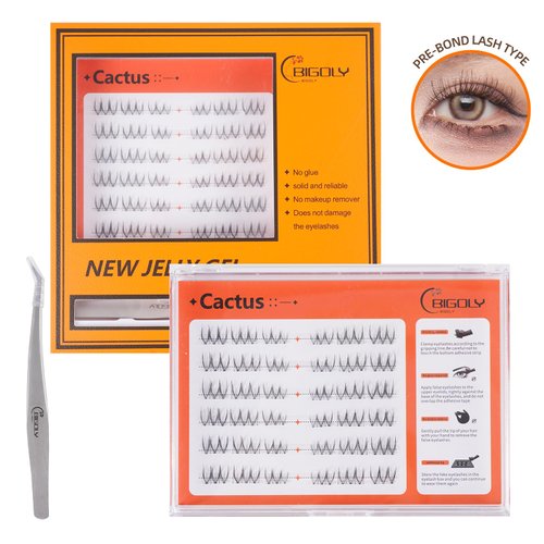 BIGOLY Glue-Free False Eyelashes Glue-Free Self-Adhesive False Eyelashes a Must-Have For Lazy People DIY Jelly Gel False Eyelashes Set Lash Extension Kit (Cactus)