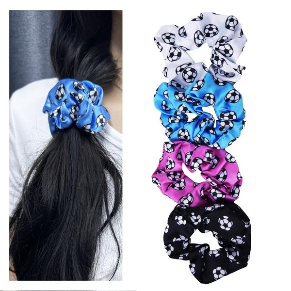 Sports Scrunchies Soccer Hair Ties for Girls Soccer Hair Satin Scrunchies Bulk Soccer Gifts for Girls Women Soccer Birthday Party Favors for Girls Team Players Soccer Hair Bands Bows for Daughter