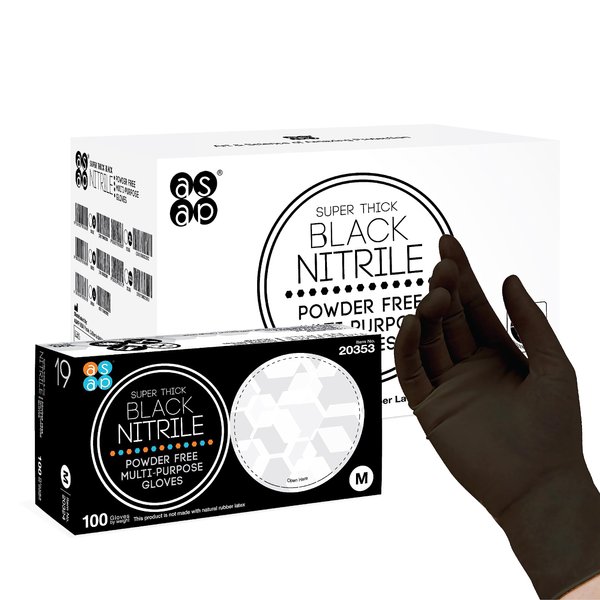 ASAP Thick Nitrile Gloves - 5.5 Mil Black Nitrile Powder Free Gloves, Black Latex Free Gloves - Disposable, Food Safe, Scratch Free, Multipurpose Gloves - Medium Black Nitrile Gloves, Box of 100
