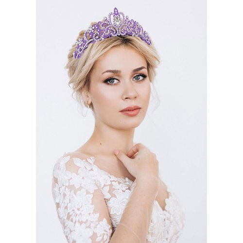 CIEHER Purple Crown Purple Tiara for Women Girls, Crystal Purple Crowns for Women Crown with 4 Hair Clips for Halloween Costume Party Prom, Purple Birthday Decorations