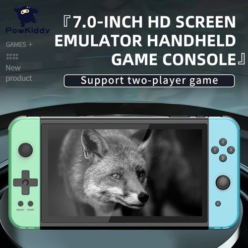 Cawevon Powkiddy X70 HD Retro Handheld Game Console 7 inch Joystick FC Arcade Simulator Two-Player Battle (64G, Green)