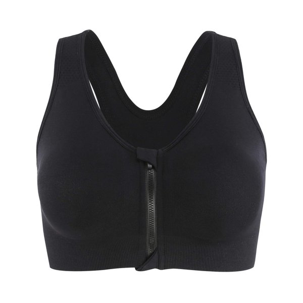 INIBUD Women's Sports Bra Post-Surgery Bra Zip Bra Zipper Front Wirefree Removable Pads Yoga Bra Zip Sports Bra (Black, Small)