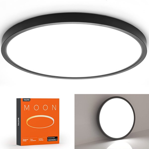 TALOYA LED Flush Mount Ceiling Light Fixture, 18W (180W Incandescent Equiv.),8.9 Inch,Low Profile,Slim Black Ceiling Lamp for Closets,Stairwells, Day Light,ETL Listed,Non-DIMMABLE