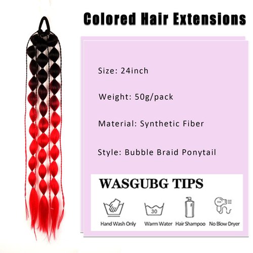 Colored Bubble Ponytail Extension with Hair Tie Long Colored Hair Extensions for Girls Crazy Hair Accessories for Women for Festival Rave (Black to Red, 24 Inch (Pack of 1))