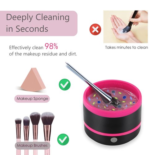DaizySight Electric Makeup Brush Cleaner Machine, Quick Cleaning Make Up Brush Washing Tool, Fast Spin and Clean in Seconds - Black & Pink