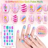 144 Pieces Press on Nails, Acejoz Summer Style Girls Fake Nails Stick on Nail Tips Children Full Cover Short False Fingernails for Boys Girls Kids Nail Art Decoration