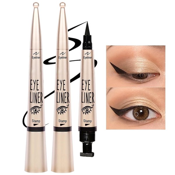Erinde Winged Eyeliner Stamp, 2PCS Black Liquid Wingliner Eyeliner Pens, Easy Cat Eye Stencil Makeup Tool, Long Lasting Waterproof & Smudge Proof Wing Eye Liner (Midnight Black)