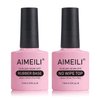 AIMEILI Rubber Base Gel Polish and No Wipe Top Coat Kit Set Soak Off U V LED Clear Gel Nail Polish