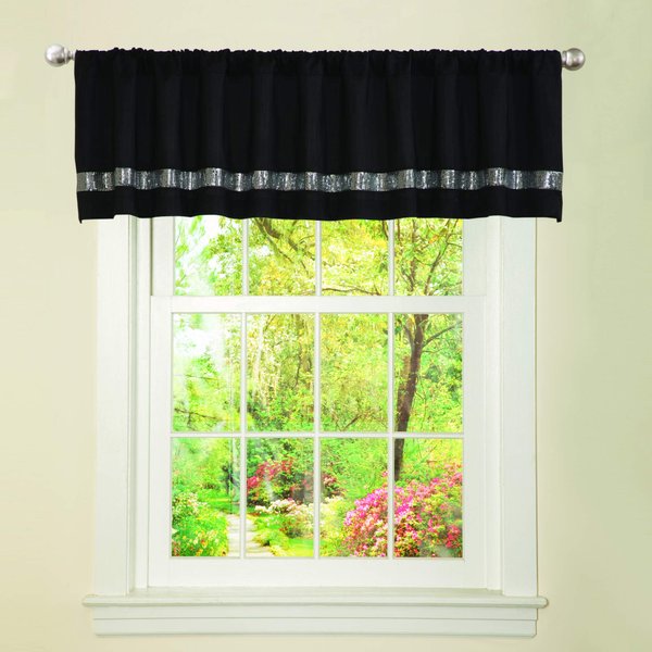 Lush Decor Night Sky Sequins Valance, Single, 84" W x 18" L, Black & Gray - Extra Wide Curtain - Kitchen Curtain Valance - Modern Glam Decor - Bathroom Or Kitchen Valance For Windows