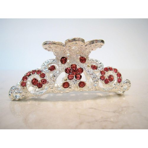 Generic Silver metal pink crystal hair claw clip bridal clip for meduim fine hair