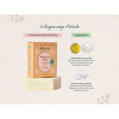 Olively Whispering Petals - All Natural Soap Bar - Soap Bar handmade with Gardenia and Olive Oil - Bar Soaps made with 100% natural ingredients - Body and Bath Soap - Vegan