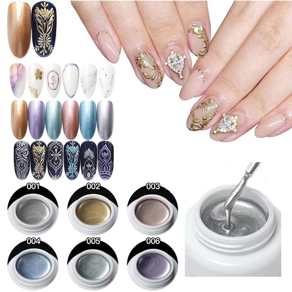 Hacaus 6 Colors 3D Metallic Painted Nail Art Creative Elastic Glue Painting Drawing Polish Emboss UV Gel Sculpture Design Manicure DIY
