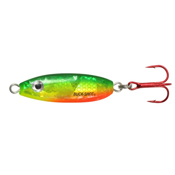 Northland Fishing Tackle Buck-Shot Ice Fishing Rattle Spoon, Super-Glo Firetiger, 1/4 Oz, 1/Cd