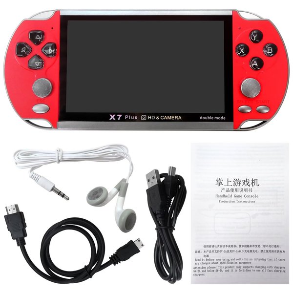 Upgraded New Built in 1000 Games 5.1" 8GB 128Bit Portable Handheld Video Game Console Player (Red)