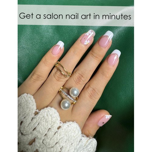 Semi Cured Gel Nail Strips | French Pink Flower 20pcs Semi Cured Gel Nails Sticker | Gel Nail Wraps UV for Home Nails DIY