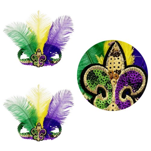 XKTEI 2pcs Feather Headdress,Mardi Gras Headband,Sequin Headband for Masquerade Mask Party,Carnival Party Headwear,Costume Decoration,for Kids and Women (Multicolor)