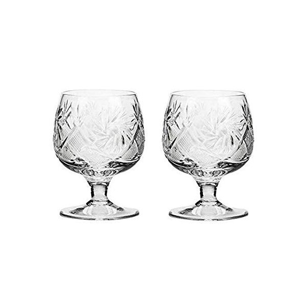 Set of 2 Hand Made Vintage Crystal Glasses, Brandy & Cognac Snifter, Old-Fashioned Glassware