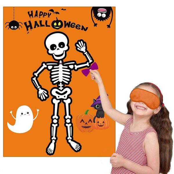 Happy Storm Halloween Party Games Pin The Bow Tie on The Mr. Bones Game Halloween Party Supplies Favors for Kids Halloween Pin Game with 24 Bow Tie Reusable Stickers