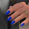 KQueenest Royal Blue Press on Nails Short Medium Square Nails Press ons,T Shaped Gel Glue on Nails Medium Fake Nails With Glazed Finish,Thick Acrylic Nails For Women Daily Events