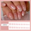 RUPOFUZA Almond Press on Nails Short Squoval Fake Nails Pink Ombre White False Nails with Glossy Press ons Designs Acrylic Nails Press on Artificial Nails Stick on Nails for Women 24Pcs