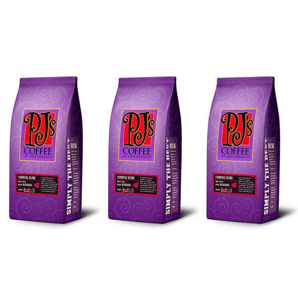 PJ's Coffee - Carnival Blend Ground Coffee (Pack of 3) - Nutty & Spicy Flavor of New Orleans