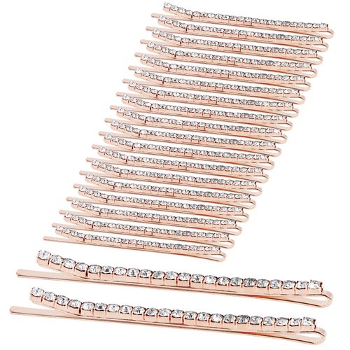 Ondder 20 Pcs Bobby Pins for Women Rose Gold Rhinestone Hair Pins for Buns Crystal Hair Pins for Wedding Hairstyles Bridal Hair Pins for Wedding Decorative Hair Pins for buns Wedding Hair Accessories for Women