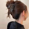 Black Metal Skeleton Hand Hair Claw Clips with Skull Head Design - Strong Hold Jaw Clamps for Women's Halloween Hair Accessories