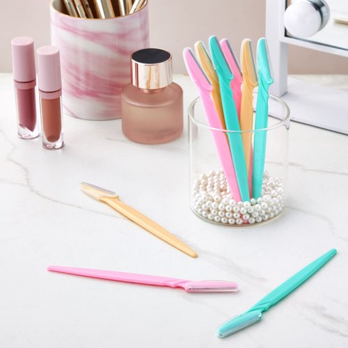 Glamlily 60-Pack Eyebrow Facial Razor for Women, Multipurpose Dermaplane Hair Remover Trimmer Tool, Colorful Shaving Tool Bulk Set, Disposable Self-Care (3 Colors, 6x1.4 In)