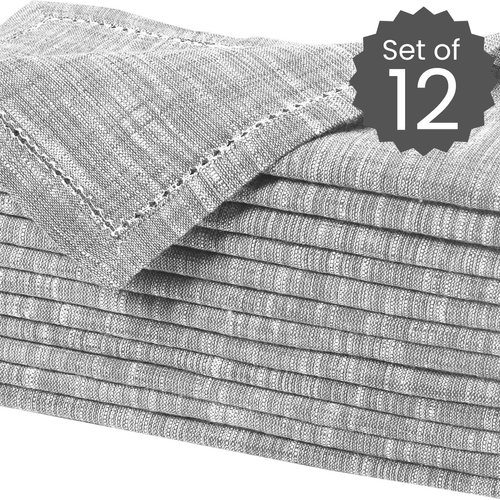 Cotton Clinic 12 Pack Farmhouse Style Slub Textured 18x18 Cloth Dinner Napkins, 100% Cotton for Everyday Use and Events - Soft and Durable Cocktail Napkins, Wedding Dinner Napkins, Grey