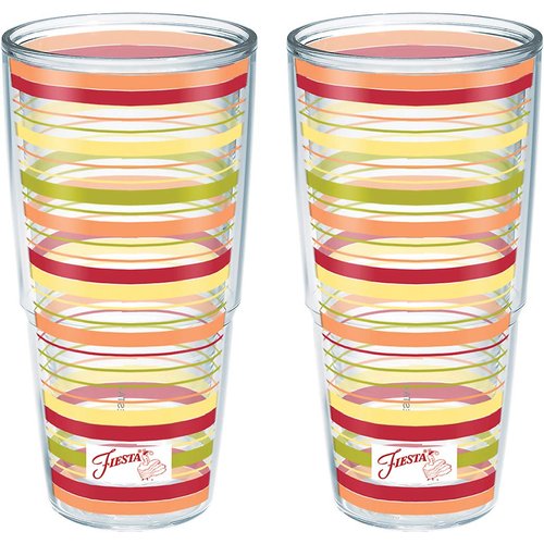 Tervis Made in USA Double Walled Fiesta Insulated Tumbler Cup Keeps Drinks Cold & Hot, 24oz - 2pk, Sunny Stripes