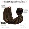 MAXITA Clip in Hair Extensions Real Human Hair, 120g 7pcs Balayage Dark Brown Mixed Chestnut Brown 18 Inch, Human Hair Extensions Straight Hair Extensions Clip in Human Hair