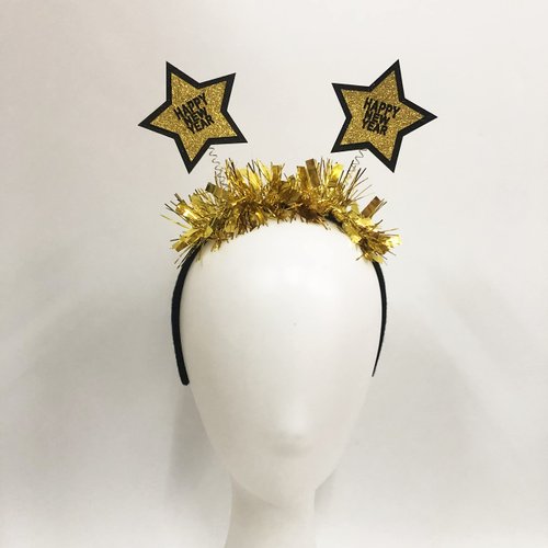 BinaryABC Happy New Year Glitter Star Sequins Headband Tiara,2024 New Year Eve Party Favors Gifts,2Pcs