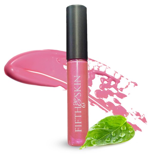 Fifth & Skin BOTANICAL LIP GLOSS (PIINK ROSE) Natural - 90% Organic - Gluten Free - Cruelty Free - Velvety Feel - Moisturizing Vitamin Rich