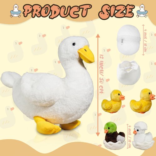 7 Pcs Duck Stuffed Animals Sets, Mommy White Duck Plush Toy with Stuffed Ducklings and Eggs in Zippered Belly Pouch, Duck Plushie Gifts for Christmas Girls Boys Birthday Surprise Farm Party Decors