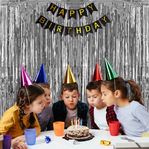 Party Streamers Tassel Backdrop, 3 Pack Silver Tinsel Birthday Backdrop Party Decorations Use for Birthday Decor Wedding Engagement Baby Shower Bachelor Party Holiday Celebration Party Supplies