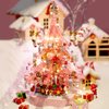DOSCOR Pink Crystal Christmas Tree Building Blocks Set,Christmas Music Box with LED Light,Xmas Gift for Girls,Kids,and Adults
