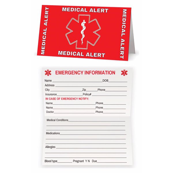 Medical Condition and Emergency contact ID Wallet Card Folding, medical alert card (10 pack)
