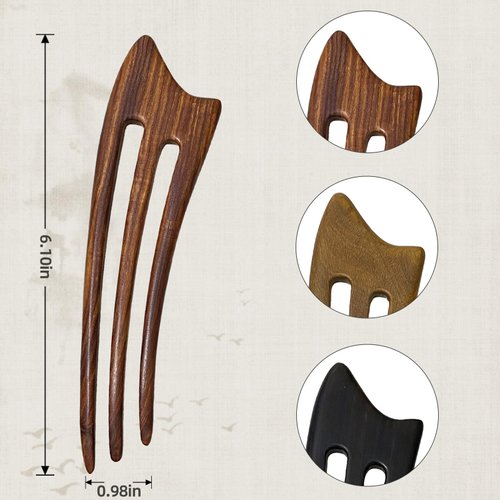 CHOISBEING Wooden French Hair Fork Handmade 3-Prong Hair Stick for Women Rosewood Hair Chopsticks for Buns Chignon Hair Pins Accessory