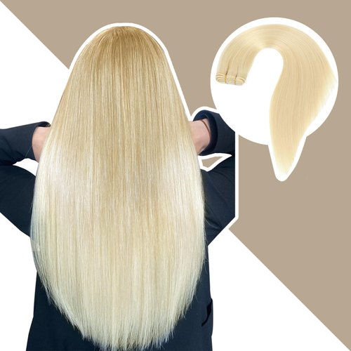 Jerriess Sew in Hair Extensions Real Human hair, Anti Shedding Double Drawn Weft Hair Extensions human hair, Silky Soft &Thick Ends Human hair extensions sew in, 100g Straight Platinum Blonde, 16 inch