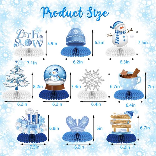 WEEPA 10 Pcs Winter Party Table Decorations Let It Snow Party Decorations Snowflake Snowman Honeycomb Centerpieces Table Decorations for Christmas Holiday Winter Birthday Baby Shower Party Supplies