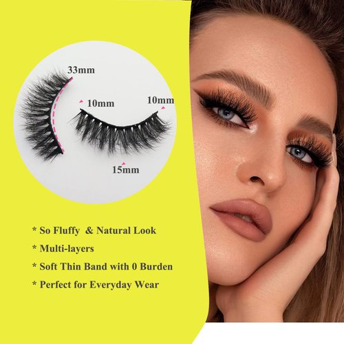 False Eyelash Kit with Lash Glue and Tweezers Mink Lashes Fluffy 15mm Wispy Fake Lashes Natural Look Soft Handmade Reusable Eyelashes Pack For Women Daily Wear By DAODER(Fluffy Lashes 21)