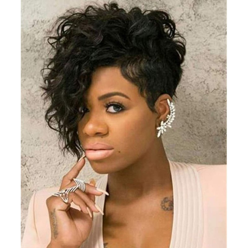 Elegant Short Curly Black Wig with Big Waves main image 1