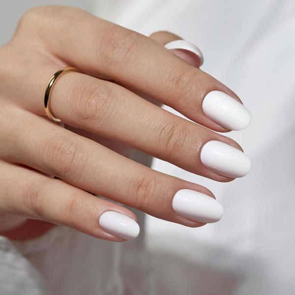 BTArtbox Press On Nails Short - White Press on Nails Short Oval Nails Soft Gel Fake Nail with Nail Glue, Fit Perfectly, Reusable Glue On Nails in 16 Sizes, Pure