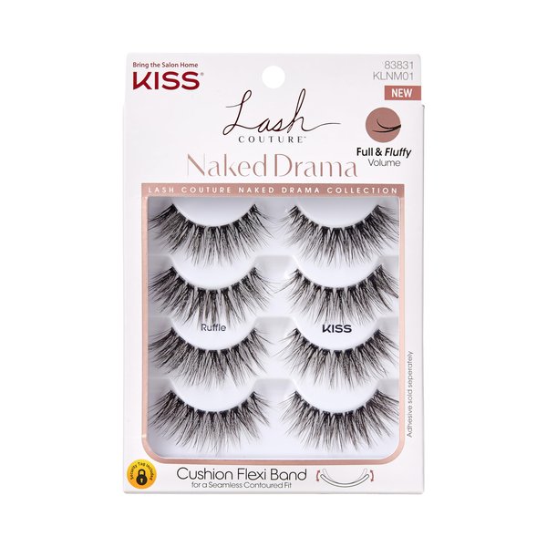 KISS Lash Couture Naked Drama False Eyelashes, 'Cruise', 16 mm, Includes 4 Pairs Of Lashes, Contact Lens Friendly, Easy to Apply, Reusable Strip Lashes